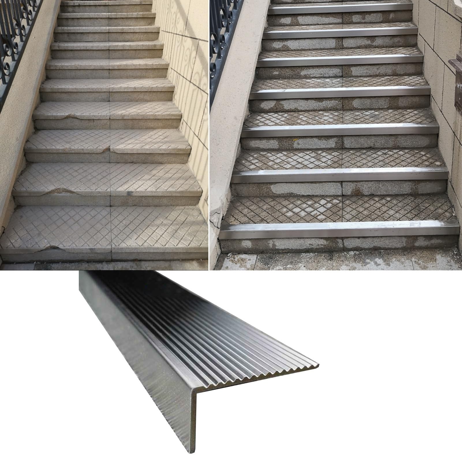 Genérico Perfil Antideslizante de Acero Inoxidable para escaleras - Protector de Esquinas para Suelos de Vinilo, laminados y baldosas - Solución de Seguridad para Adultos y niños (5 cm de Ancho x 2,5