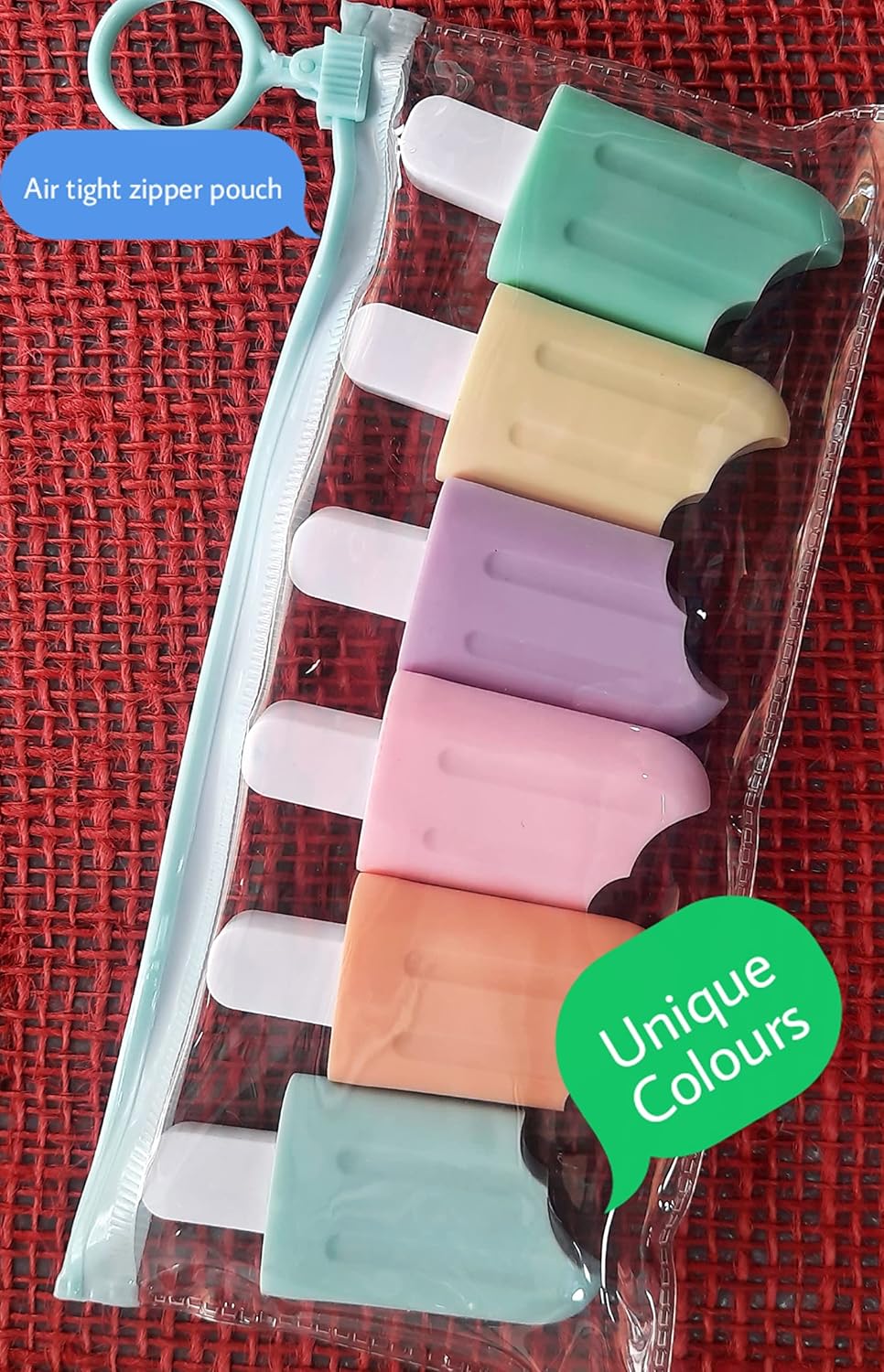 Ice Cream Stick Popsicle Shape Highlighters | Set Of 6 Shades | Chisel Tip Fine Grip Marker Pen | Ideal Gifts For Stationery Hoarders & Kids | Party Return Gifts for kids (PACK OF 1 SET(6PCS))