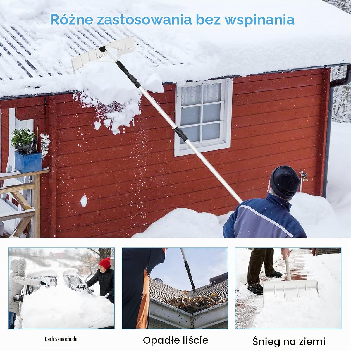 GIANTEX Teleskopowa szufla do śniegu, 200 – 630 cm, z aluminium, na dach, podwórko i do ogrodu, z wysuwanym uchwytem