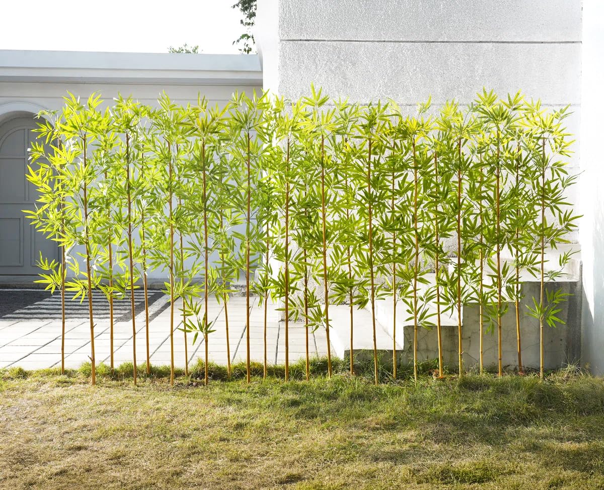 ARICK Decor 6FT Large Artificial Bamboo Tree Fake Plant Indoor Outdoor Thin Faux Bamboo Plants with Encrypted Silk Leaves for Yard Privacy Screen (Pack of 6)