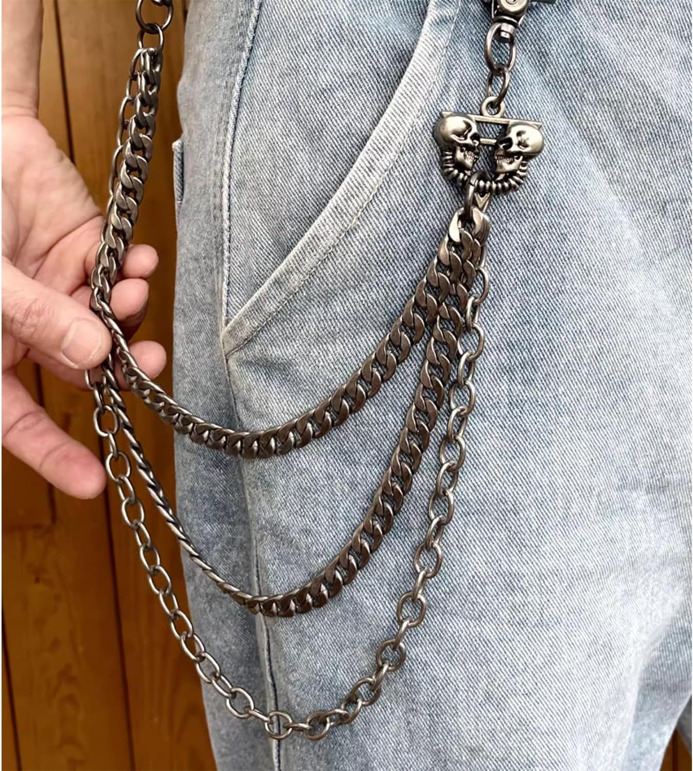 PINKPIN Unisex 3-Layer Wallet Chain Pants Chain Pocket Chain Belt Chain Jeans Chain With Skull for Men Women Clothing Accessories - Image 2