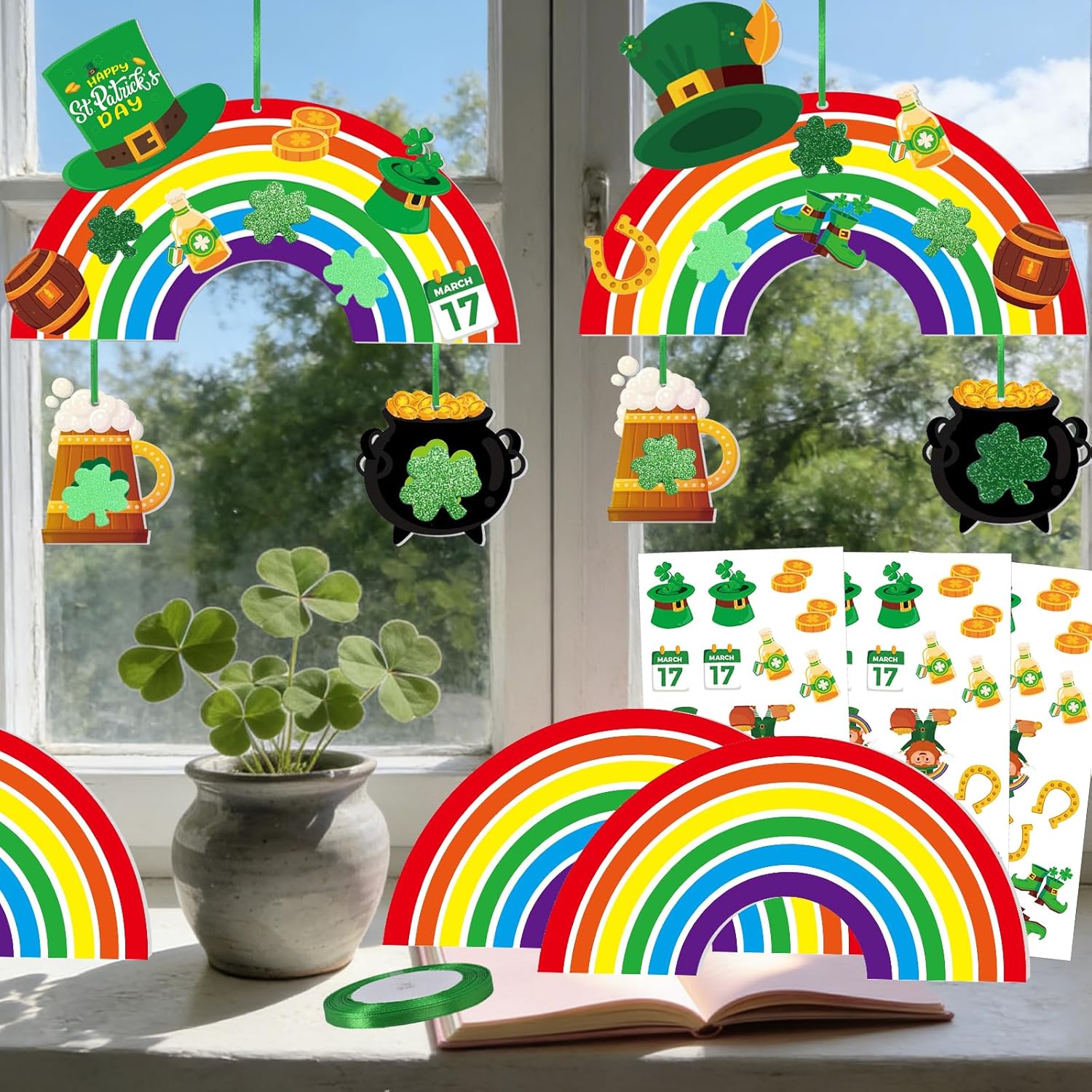 12 Sets St Patricks Day Crafts Kits St Patrick's Day Decorations Shamrock Rainbow Ornaments DIY Art Kit Saint Patricks Irish Lucky Stickers for Kids Party Classroom Home Activity Party Supplies