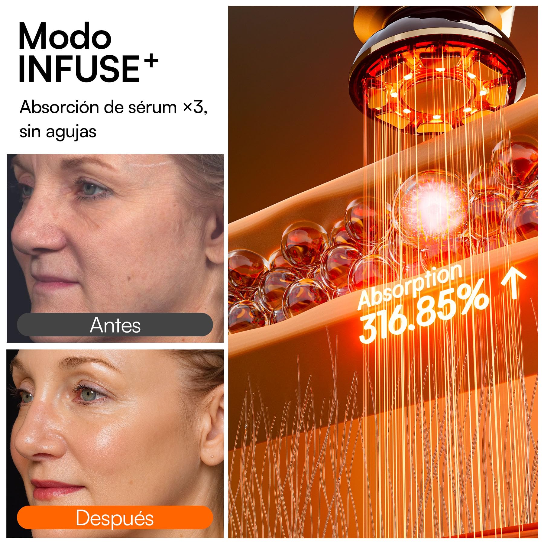 INIA FLARE Dispositivo Facial de Microcorriente con Luz Roja | Con luz roja y microcorriente, masaje facial para una apariencia más firme y cuidada, ideal para rostro y cuello