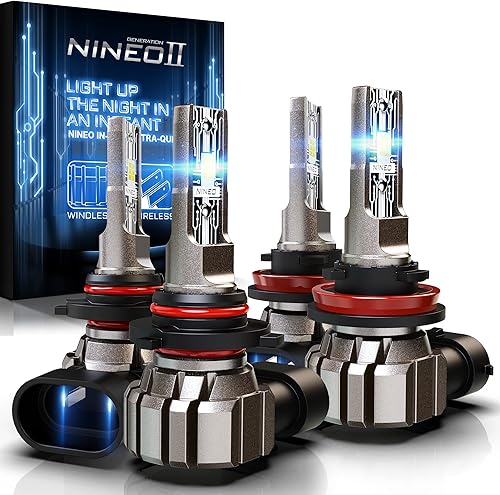 NINEO Combo de bombillas LED 9005HB3 H11H9, 24000 lúmenes, 300% más brillante, 6500K blanco frío, bombillas de haz alto 9005 H11 Lo Beam H11,