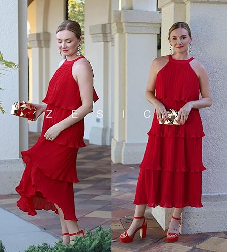 Miniatura 5 de ZESICA Vestido Largo Midi de Mujer de Verano 2026 sin Mangas con Cuello Halter de Volantes Escalonados en Capas de Gasa Fluido Suelto