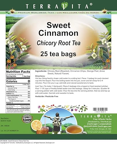 Miniatura 2 de Té de raíz de achicoria de canela dulce (25 bolsitas de té, ZIN 558238)