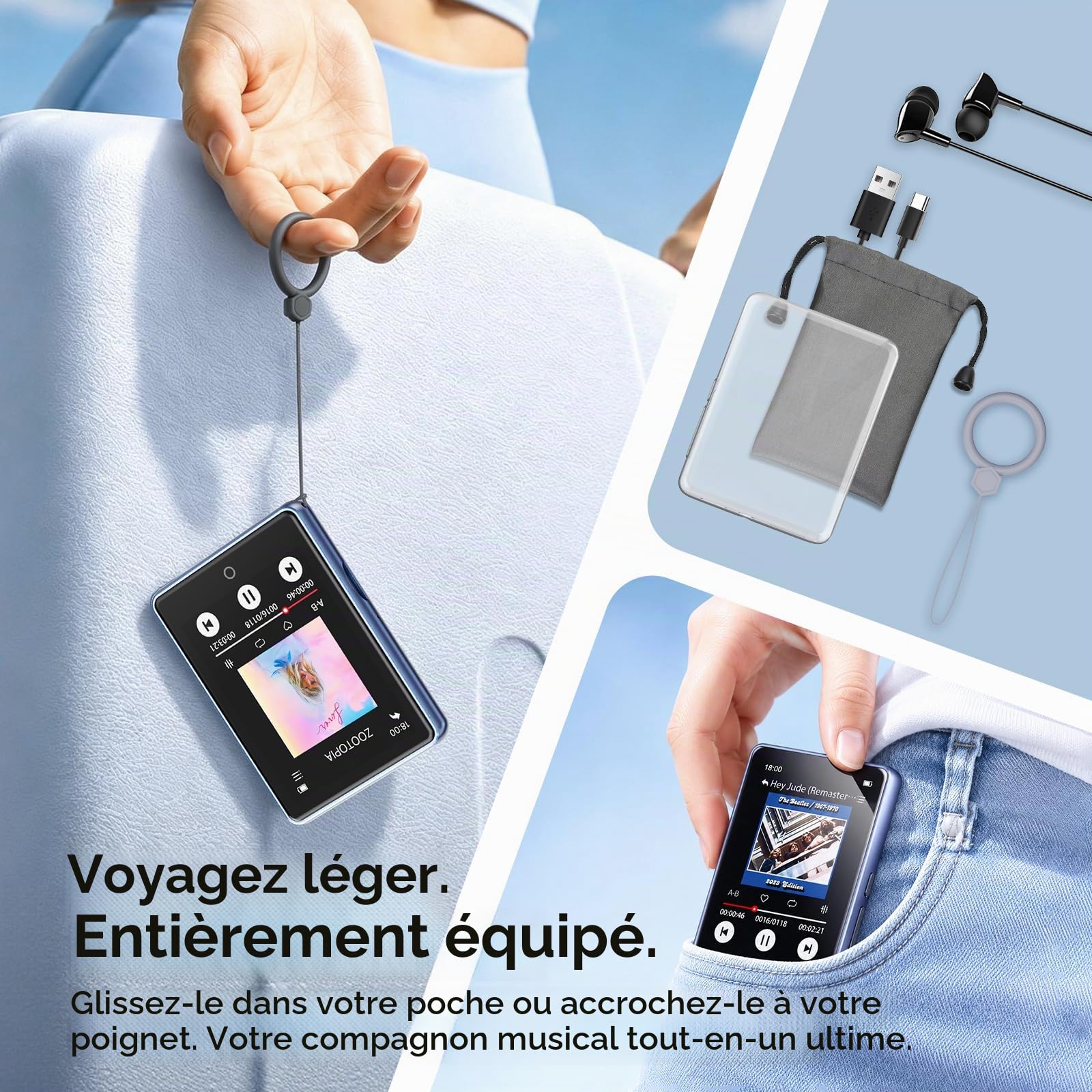 Lecteur MP3 Bluetooth 5.3 avec Écran Tactile Complet de 2,8 Pouces, Haut-Parleur Intégré, 32 Go (Prend en Charge Jusqu'à 128 Go), Baladeur Musique HiFi sans Perte avec Radio FM