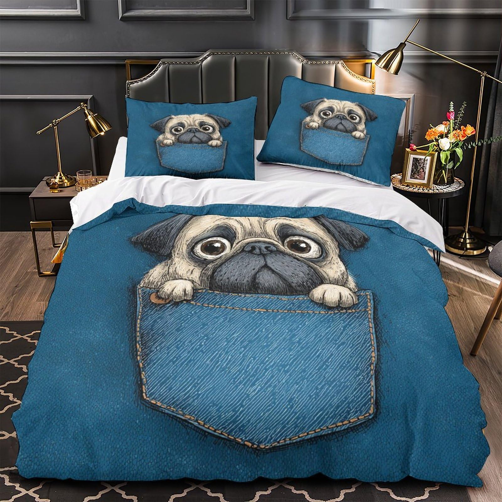Housse de couette panda pour chambre d'enfant et fille 260x220