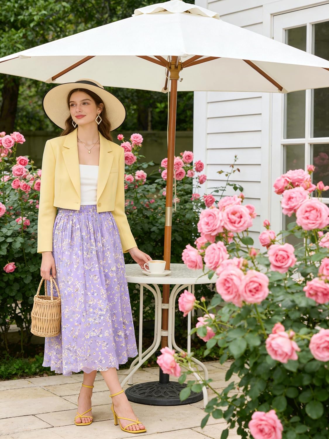 Kingfancy Women's Pleated Skirt Chiffon Elastic Waist A-Line Midi Length Skirt - Image 4