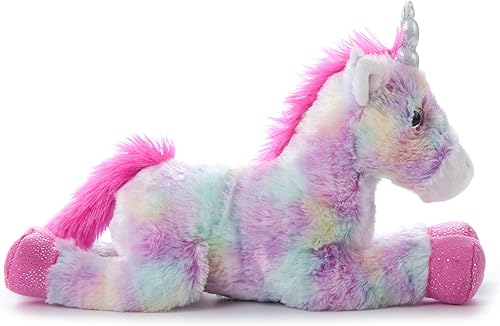 Miniatura 7 de The Petting Zoo Unicornio arcoíris de teñido anudado pastel de 13 pulgadas con cuerno plateado brillante