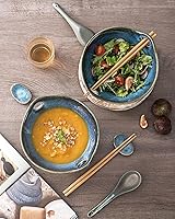 Vista 7 de UNICASA Juego de 2 cuencos japoneses para ramen con palillos, cucharas y reposos, cuencos de fideos de porcelana profunda de 26 onzas para Udon