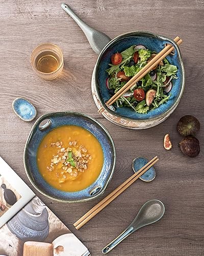 Miniatura 7 de UNICASA Juego de 2 cuencos japoneses para ramen con palillos, cucharas y reposos, cuencos de fideos de porcelana profunda de 26 onzas para Udon,