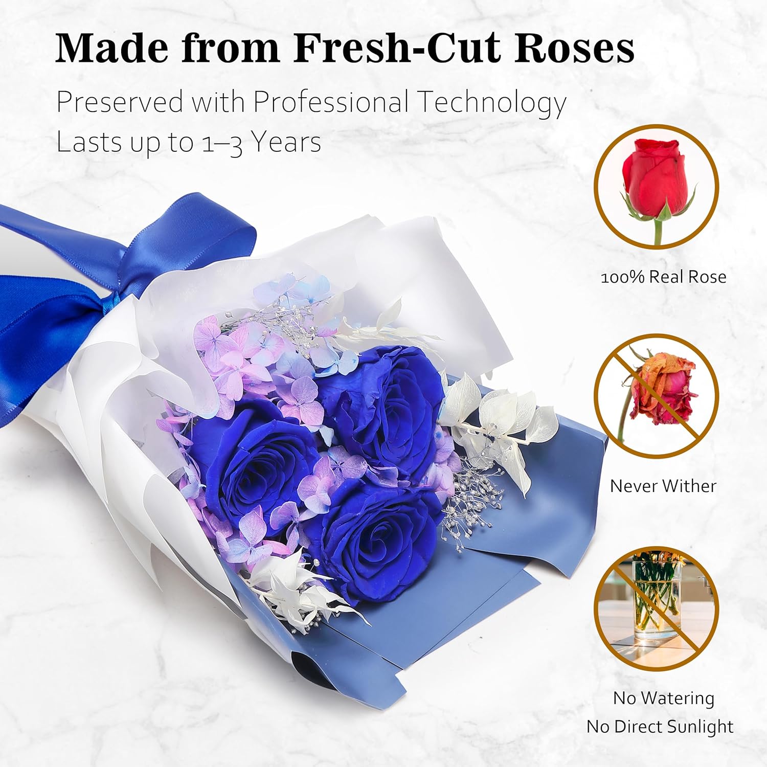 Flower Bouquet Gifts for Her, Flowers for Delivery Prime, Preserved Roses Flower Gifts for Women, Valentines Flowers, Mom Gifts from Daughter Son, Birthday Gifts, Real Roses,Blue Roses