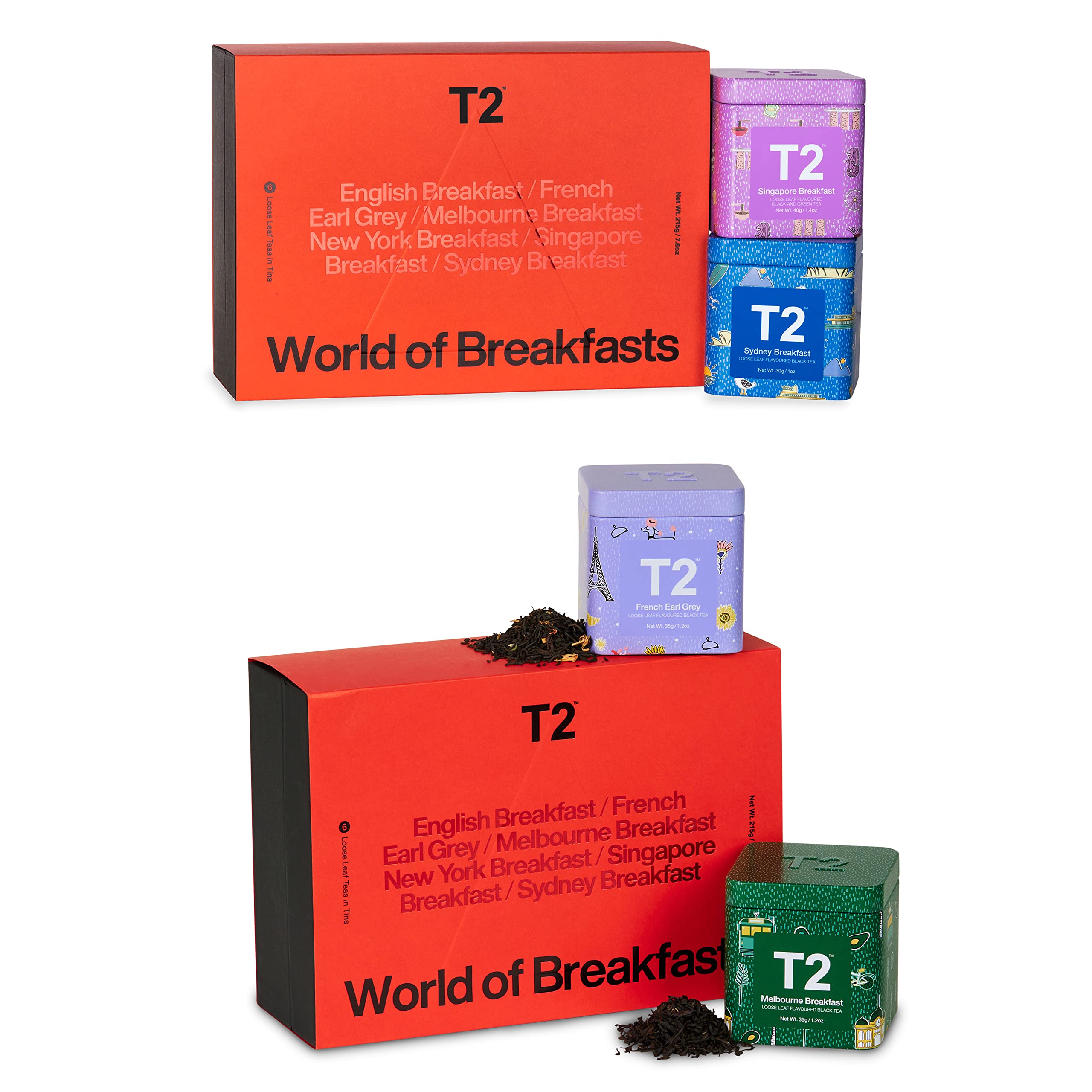 T2 Tea World of Breakfast- Black Tea Gift Pack, 6 Loose Leaf