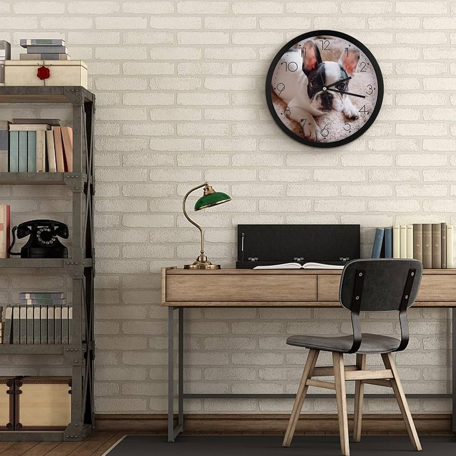 Amazon.co.jp: 白黒の子犬のフレンチブルドッグ 掛け時計 おしゃれ