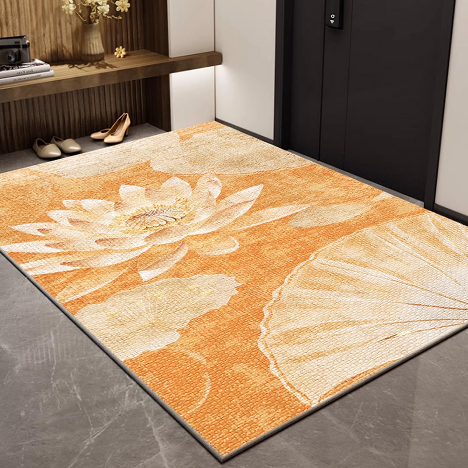 Grand tapis d'entrée lavable et antidérapant avec motif de fleurs colorées