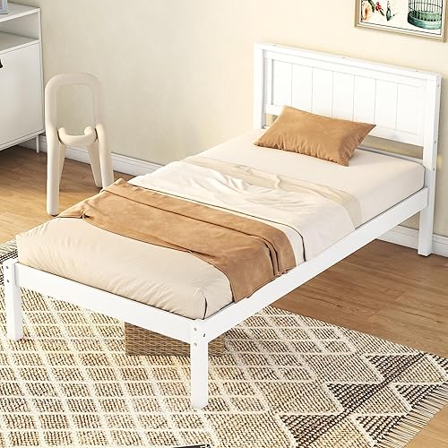 Miniatura 4 de Harper & Bright Designs Base de cama individual con cabecero y estribo, cama de plataforma de madera tamaño individual con soporte de listones de