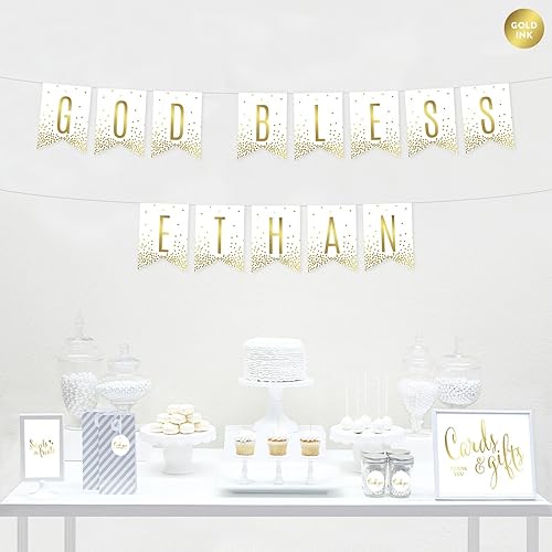 Miniatura 9 de Andaz Press Decoración de pancarta de confeti dorado metálico con lunares en blanco para fiesta de cumpleaños, membrillo Mis, aproximadamente 5