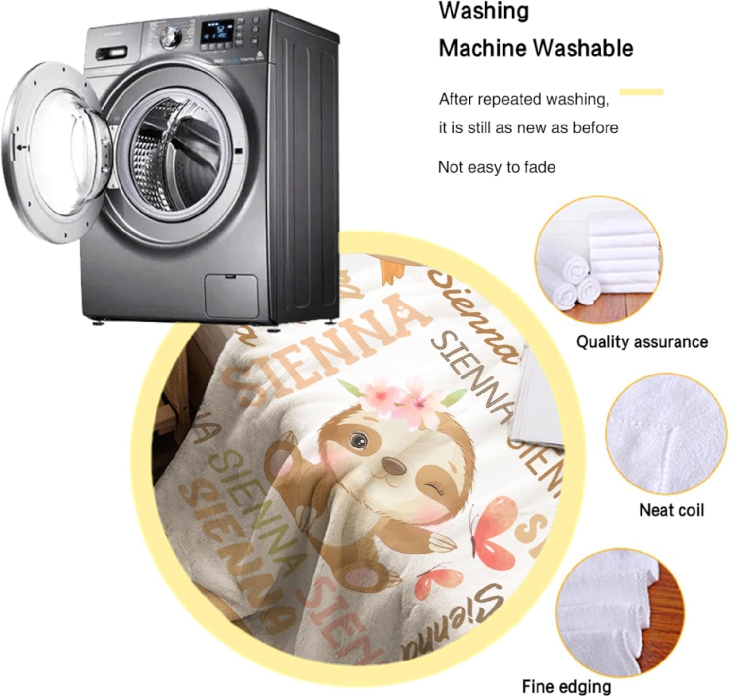 Personalized Sloth Baby Blanket with Name - Soft Flannel Throw for Girls, Boys, Toddlers & Newborns - Custom Gift for Birthday or Baby Shower