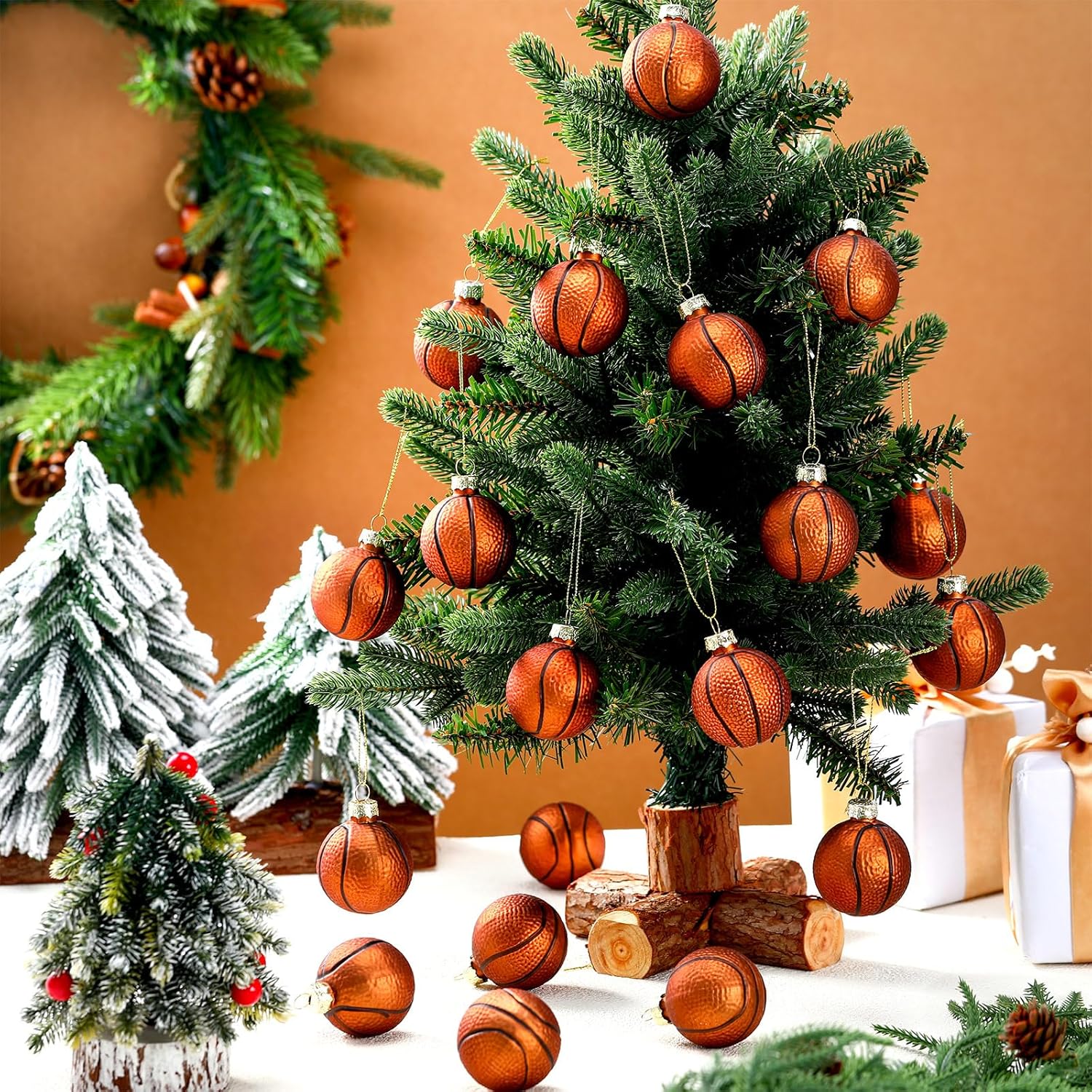 Giegxin 24 Pcs Christmas Mini Basketball Ornaments Set with Hanging Rope for Tree Glass Christmas Ball Ornaments Sports Theme Tree Hanging Decorations Balls for Xmas Party Holiday Office Home - Image 6