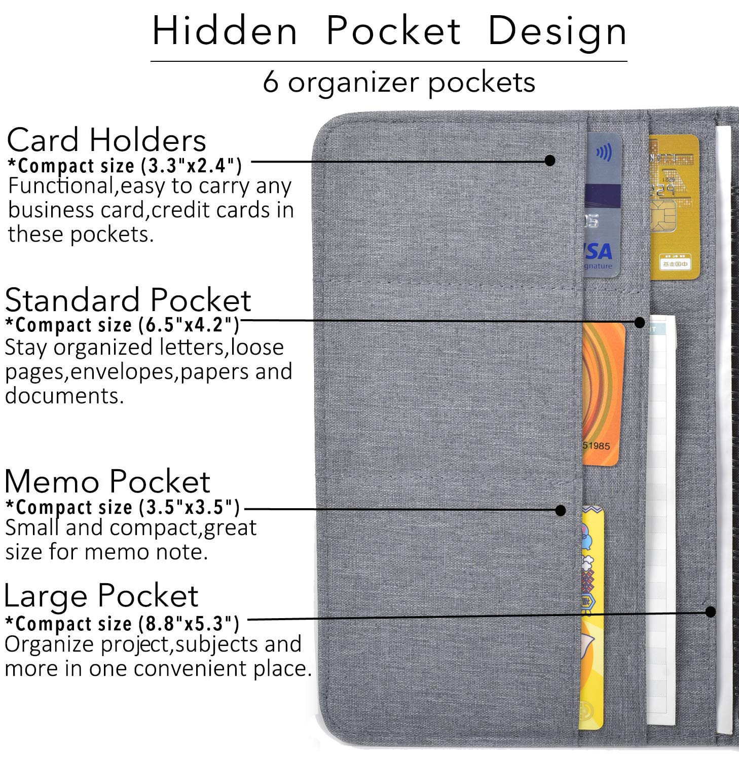 Custodia a portafoglio per Rocketbook Fusion, tessuto in tessuto, multi organizzatore, per uomini e donne, con passante per penna, compatibile con notebook formato A5 (grigio, Executive -A5) (grigio)