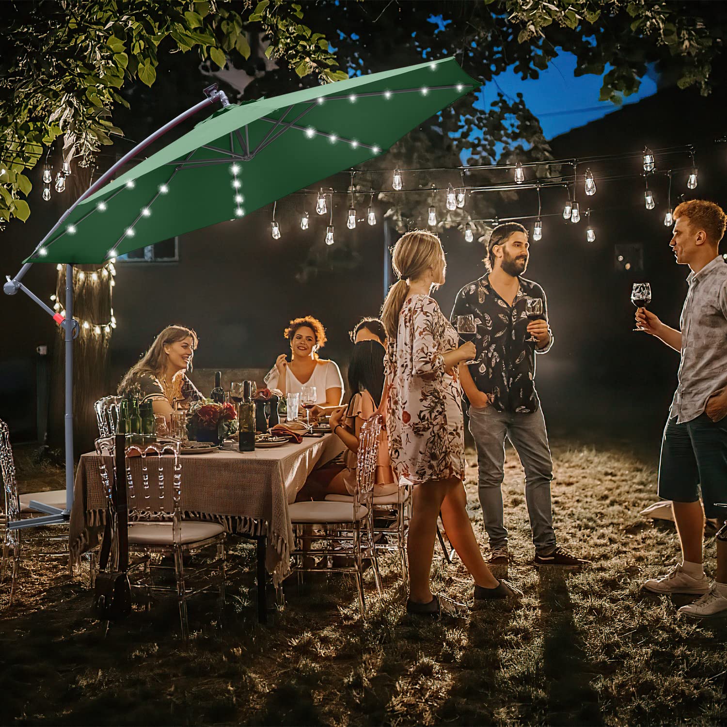 Sonnewelt Sombrillas terraza grandes de diámetro, sombrilla con manivela, Parasol jardin de aluminio, protección UV, con soporte, parasol excentrico, impermeable