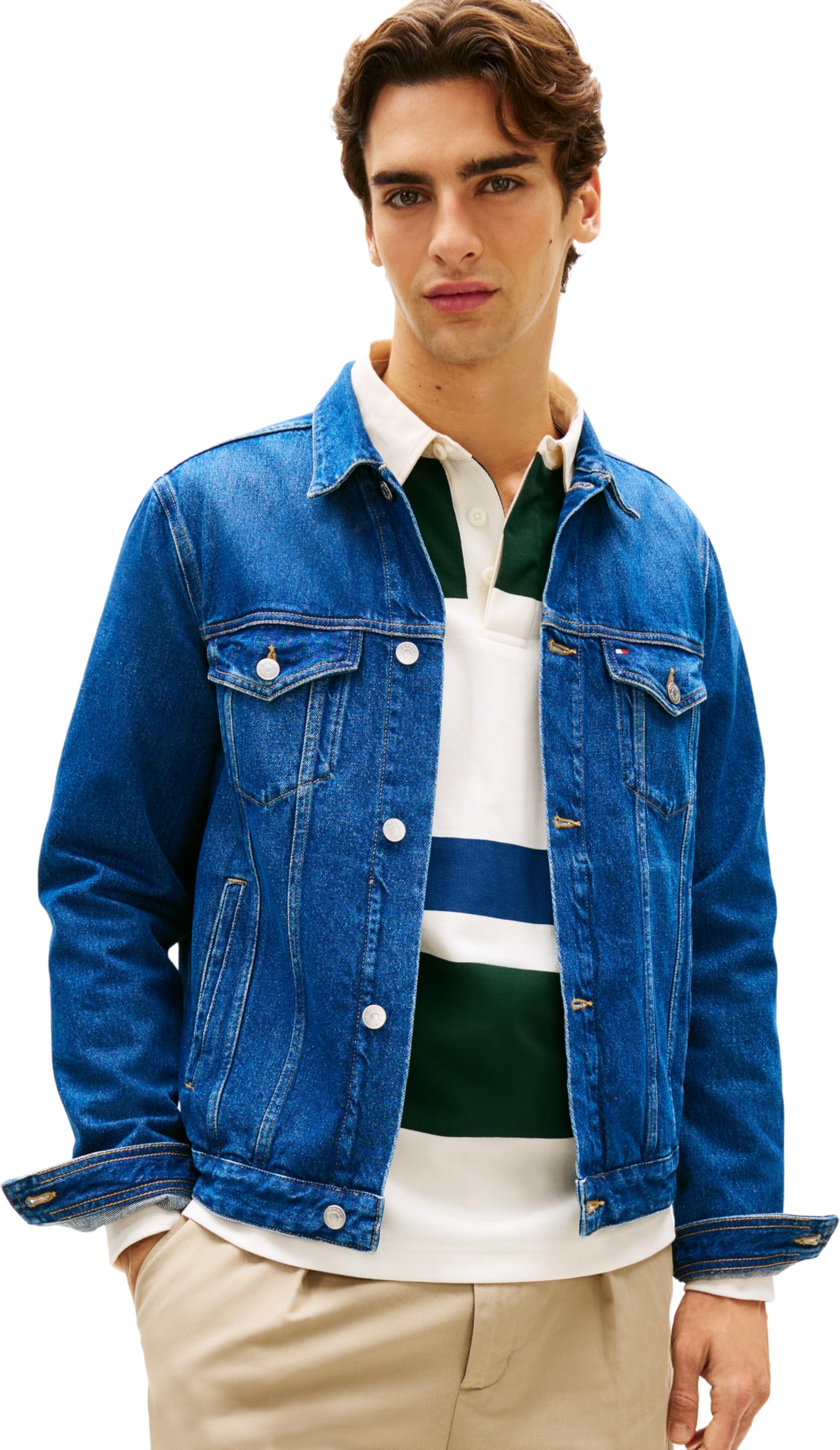 Tommy Hilfiger Regular Trucker Jkt Ike Blue Mw0mw42629 Giacca Trucker Uomo