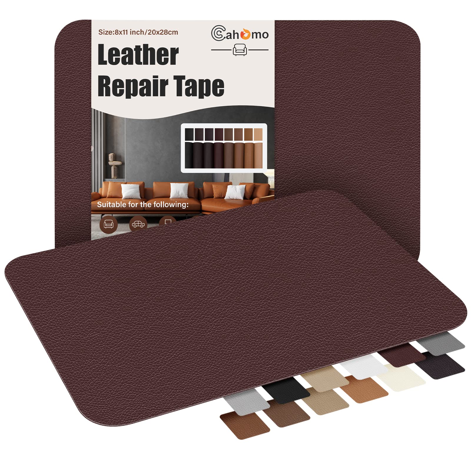 Self-Adhesive Leather Repair Patches,8x11 inch Leather Repair Tape for Couches,Vinyl Leather Repair Kit for Furniture,Drivers Car Seats,Handbags,Jackets Red Brown
