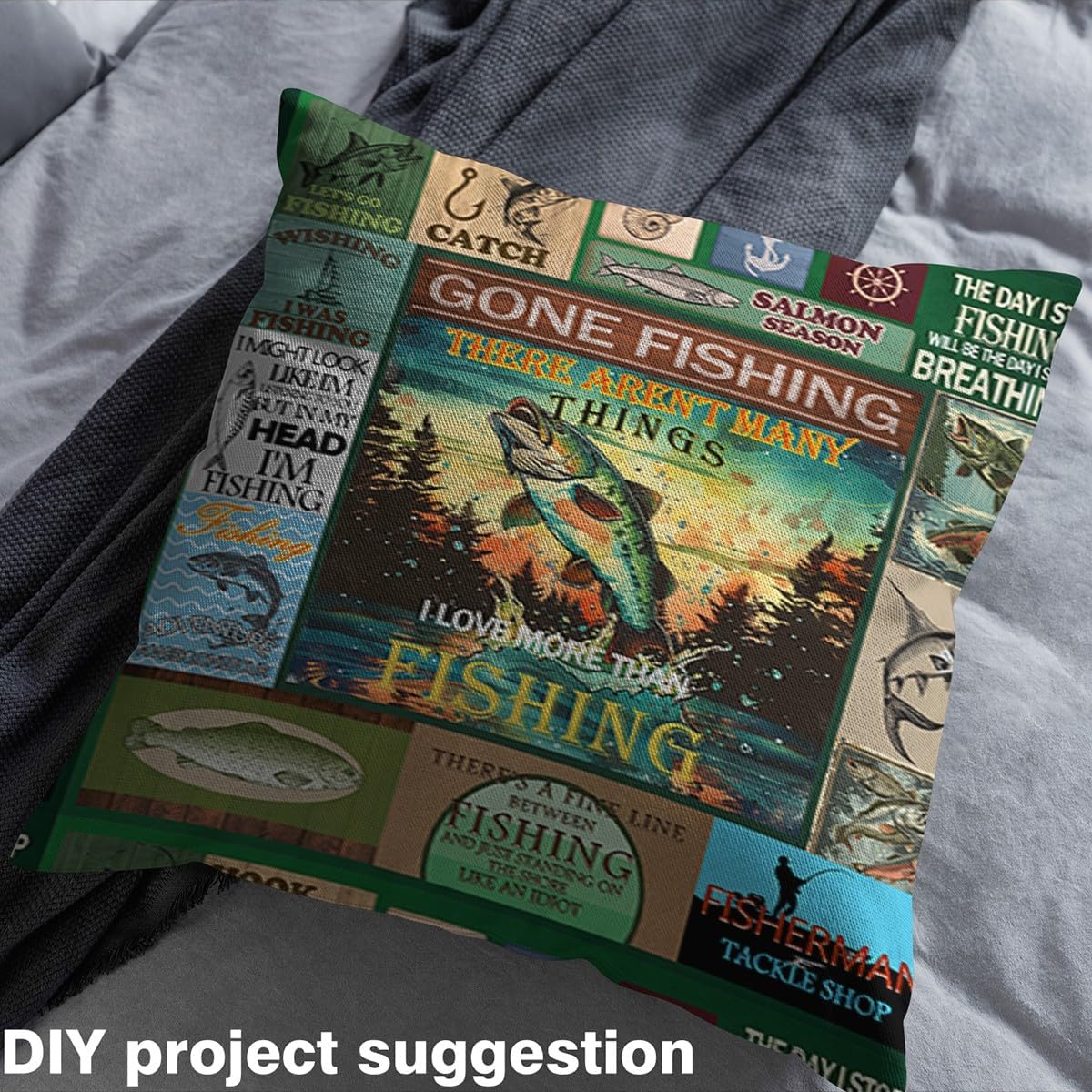 Feelyou Green Pike Fish Fabric by The Yard 5 Yards Bass Big Fish Upholstery Fabric for Chairs Fishing and Hunting Decorative Waterproof Outdoor Fabric Swordfish Fabric for Home DIY Projects Fisherman