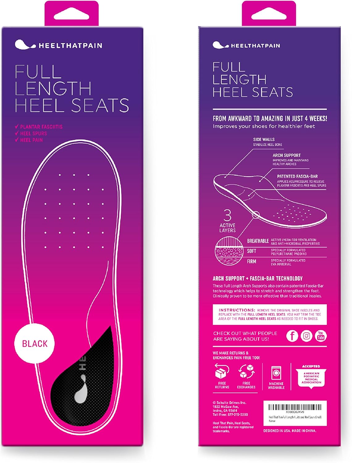 Heel That Pain® High Arch Sole Seats® Insoles for Plantar Fasciitis, Heel Spurs and Heel Pain with Fascia-Bar® Technology, Orthotic Inserts - Large (Women's 9-10.5, Men's 7.5-10)