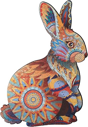 KOFUN Rompecabezas de madera para adultos y niños rompecabezas de conejo con 200 piezas en forma de animal rompecabezas educativo con forma de