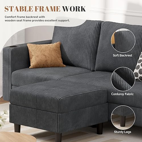 Miniatura 4 de Sofá modular tapizado y sofás, sofá de 3 asientos en forma de L de 78 pulgadas para sala de estar, apartamento, salón, dormitorio, fundas lavables