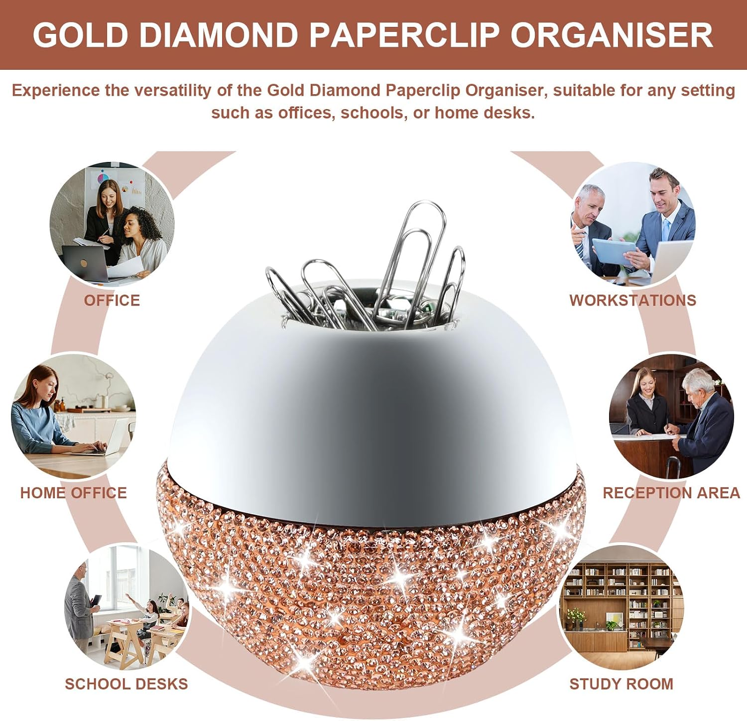 Koqye Elegant Champagne Diamond Magnetic Paper Clip Dispenser Holder