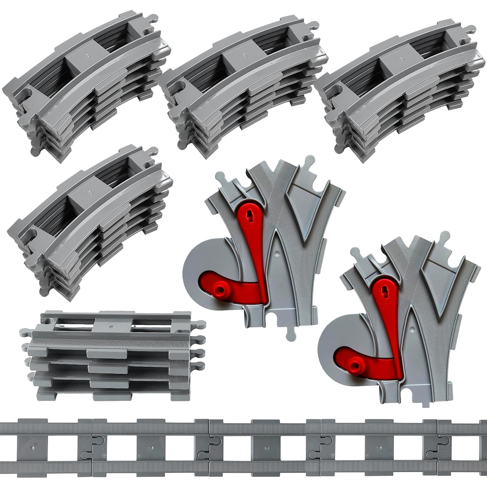 Train Track Train Rails, City Railway Rail Set, Consisting of Curved Rails, Straight Track, Change Track, Railway Accessories Compatible with the Market Leader (26 Pieces)