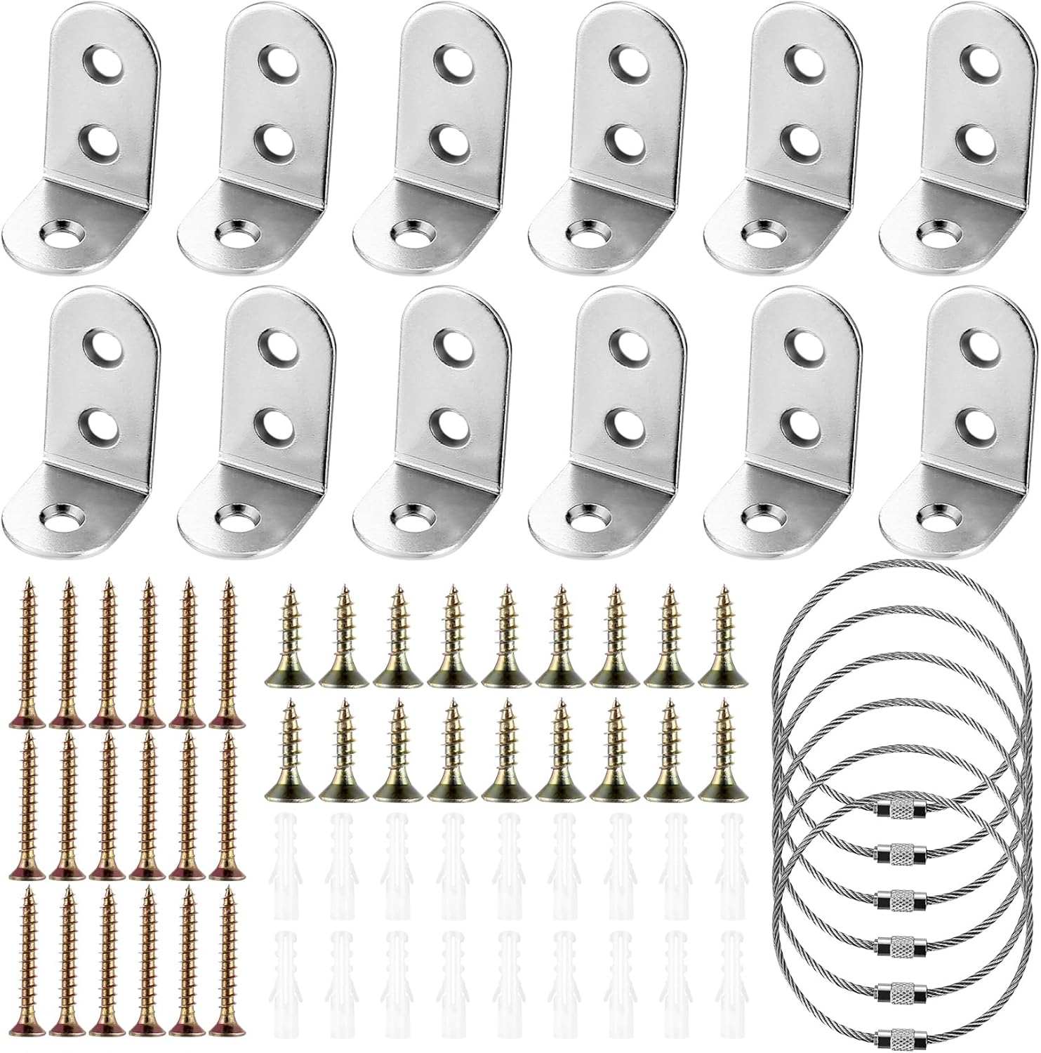 6 Sets Anti Tip Furniture Anchors for Baby Proofing, Metal Furniture Wall Anchors Kit, Anti-Tip Furniture Straps for Wardrobe Safety Brackets, Secure Bookshelf Dresser Cabinet Wall Fixings