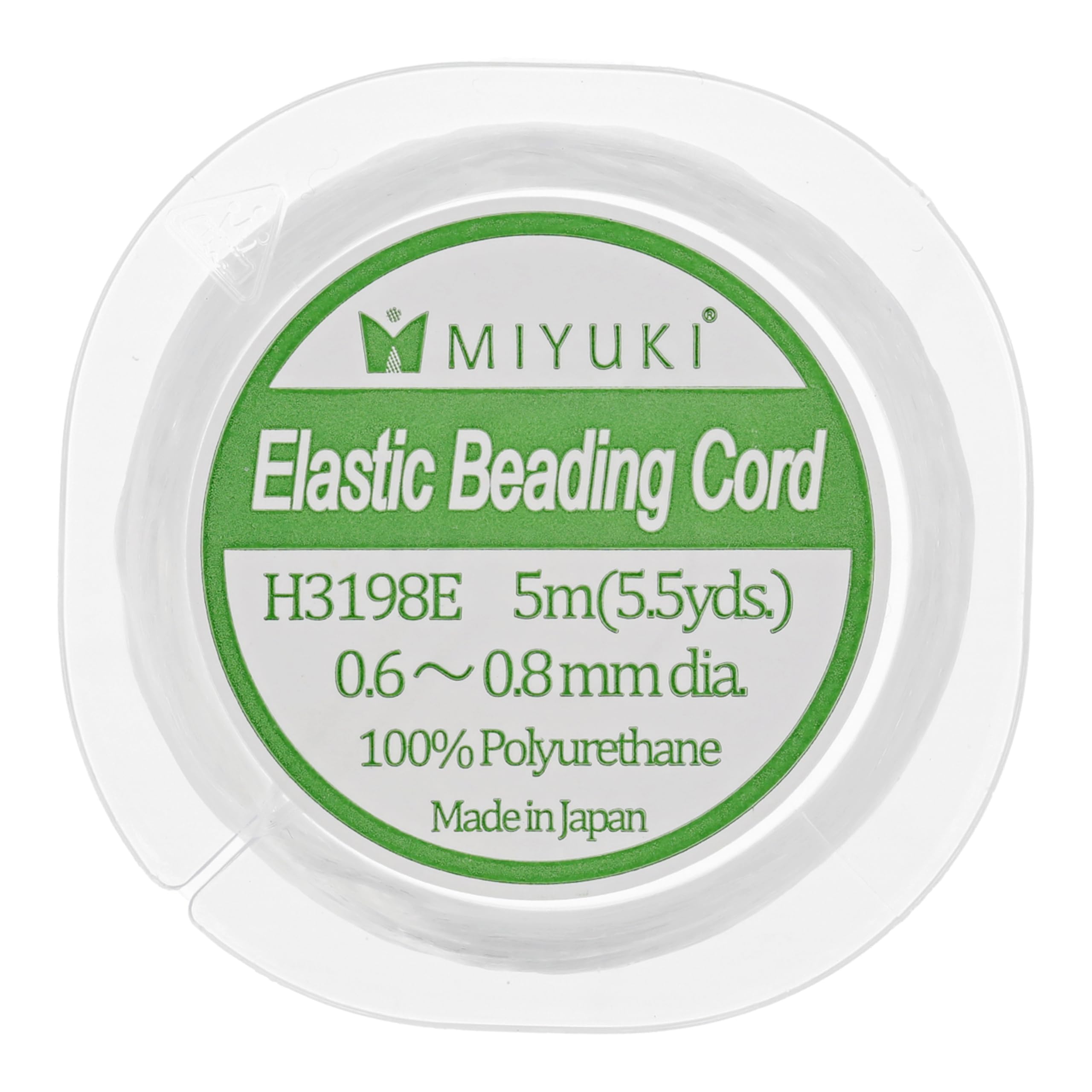 Miyuki Cordón elástico para Abalorios, Transparente, 0,8 mm de diámetro, Carrete de 5 Metros, cordón elástico Premium para bisutería y Abalorios.