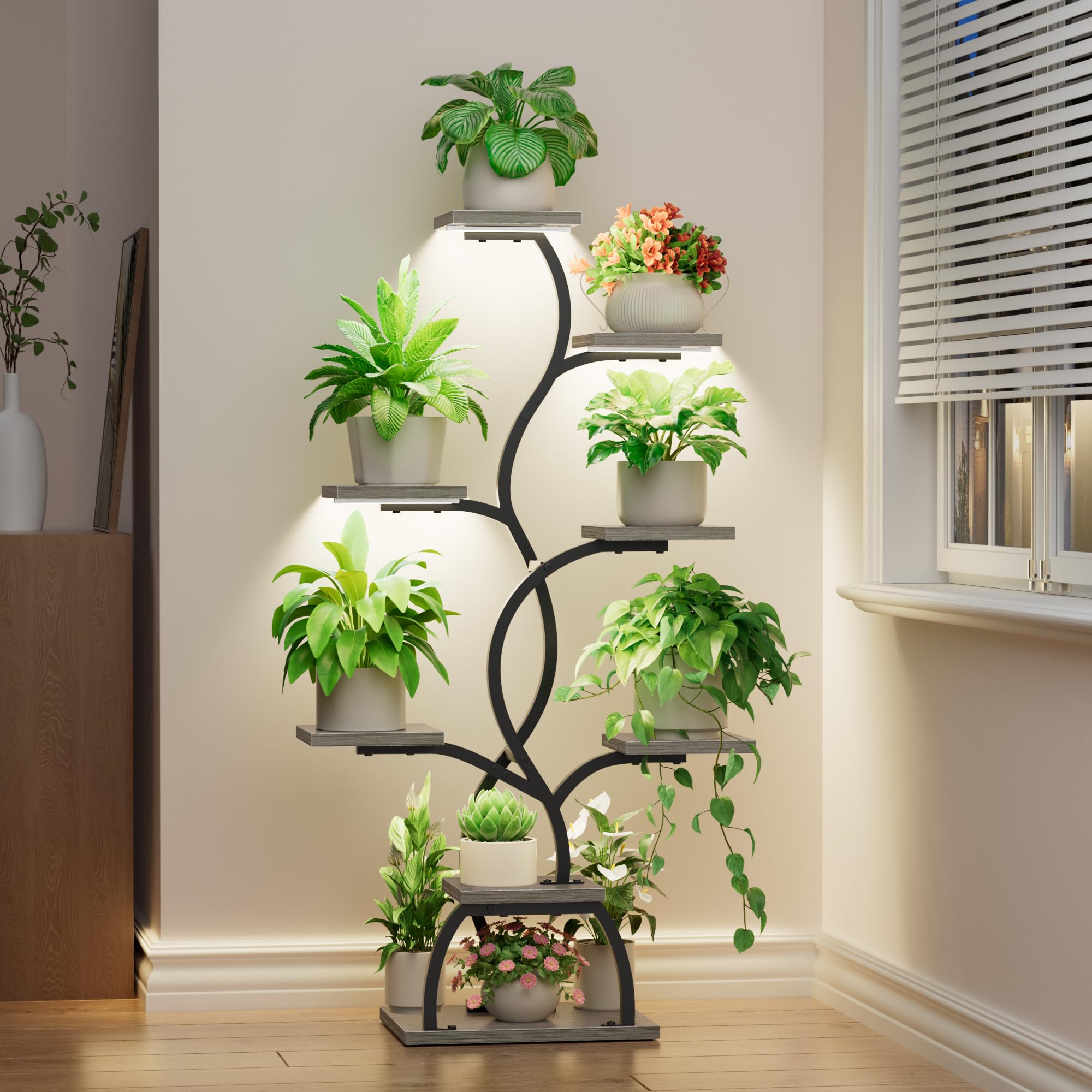 EVAWOO Support pour plantes d'intérieur avec lampe de croissance – Étagère d'angle à 8 niveaux pour plantes, étagère d'angle pour plantes de 124,5 cm de haut avec lumières pour culture en intérieur