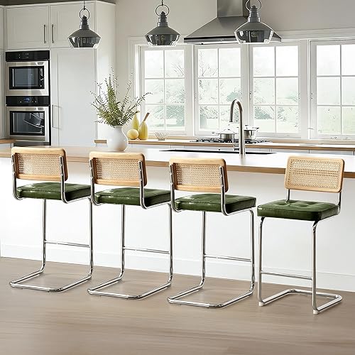 Miniatura 11 de Zesthouse Juego de 2 taburetes de bar de ratán natural, 26 pulgadas, modernas, bohemias, de altura de mostrador, con respaldo de madera maciza,