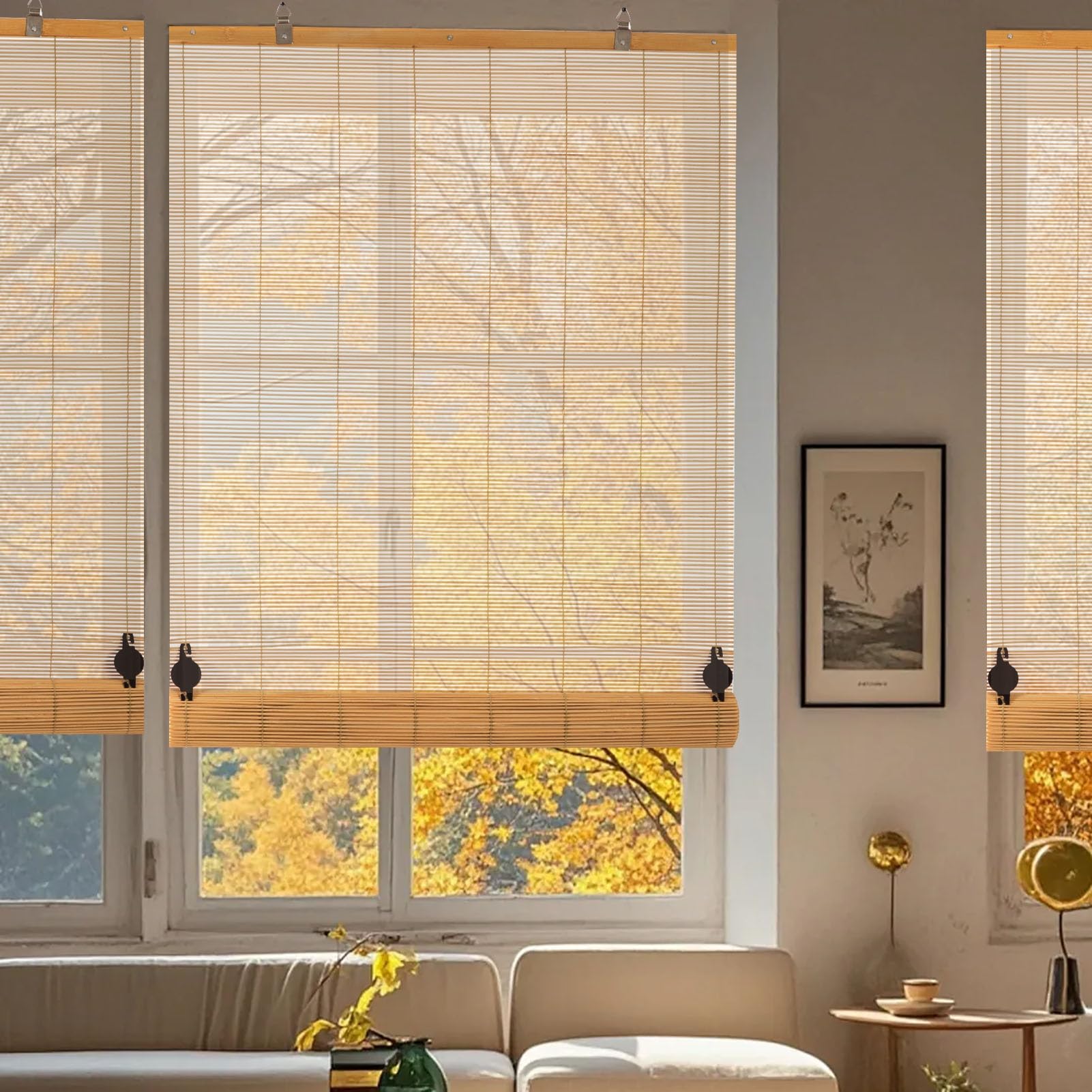 Bambusrollo - Innenrollo Holzrollo für Fenster/Türen, Sonnenschutz und Sichtschutz (Natur,120 x 250 cm)