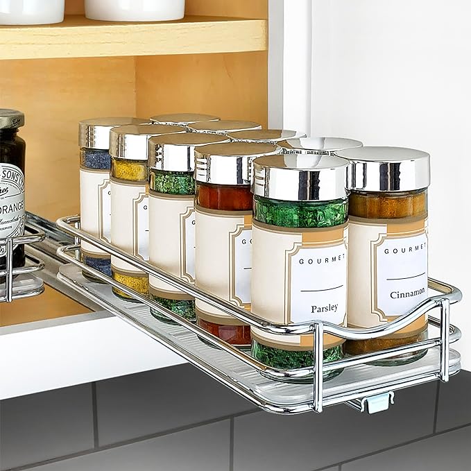 LYNK PROFESSIONAL® Pull Out Spice Rack- 4-1/4 inch Wide – Chrome Sliding 1 Tier