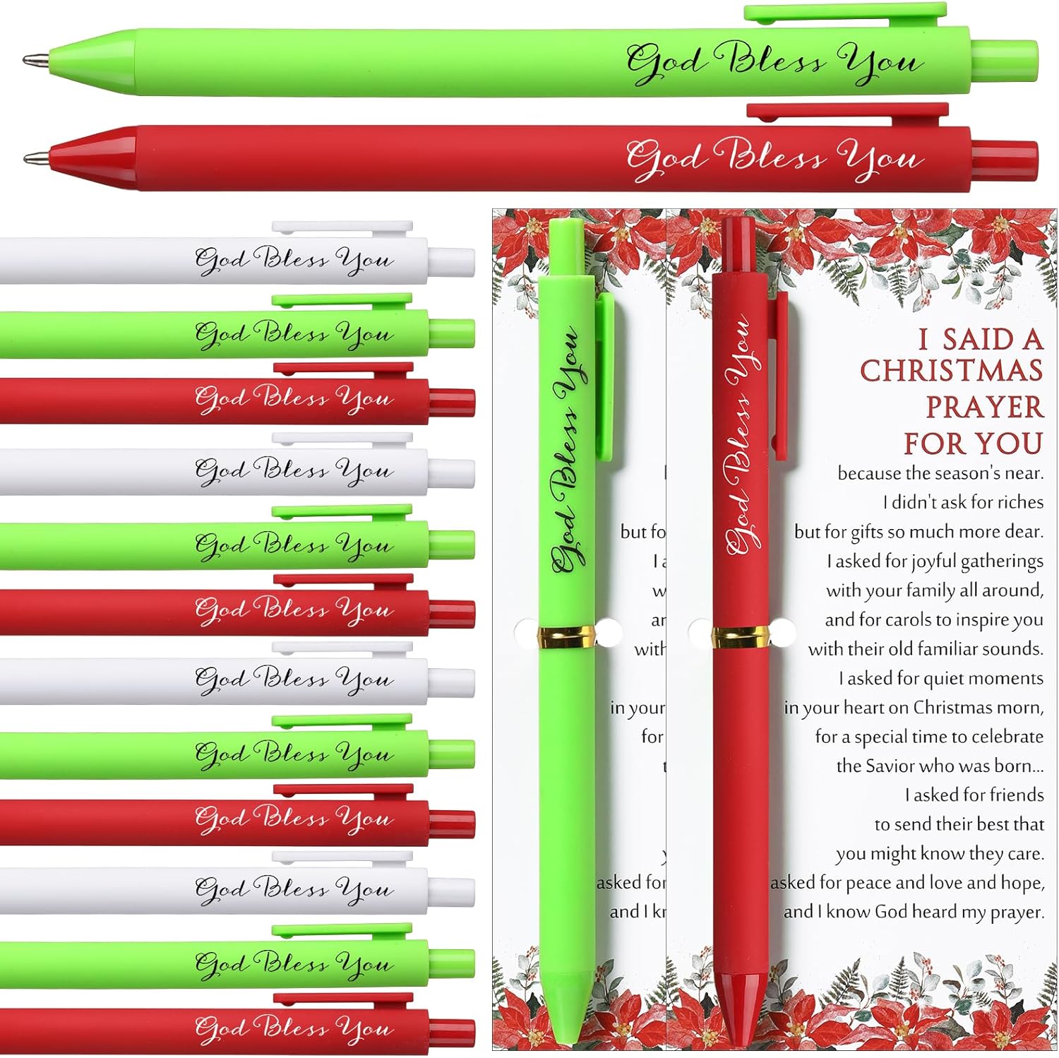 36 Sets Christmas Christian Gifts Bulk Christmas Christian Pens Xmas God Bless You Pens with Bible Verse Religious Poinsettia Cards for Church Office School Coworker Staff Employee Family Gifts
