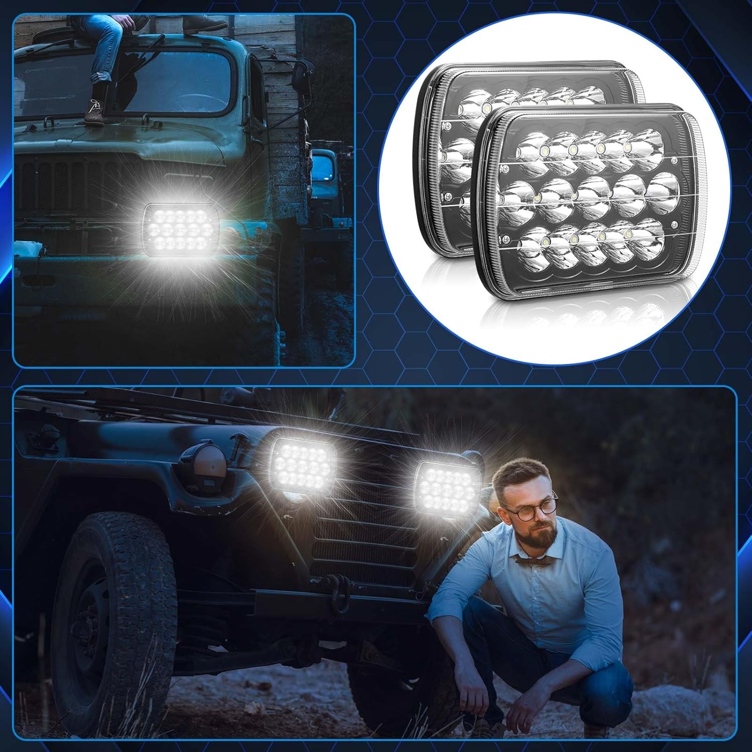 Retisee 4 Pcs 5x7 LED Headlight Rectangle LED Headlights H6054 Headlamp Sealed Beam Headlamp for Trucks Van Express Car(Black)