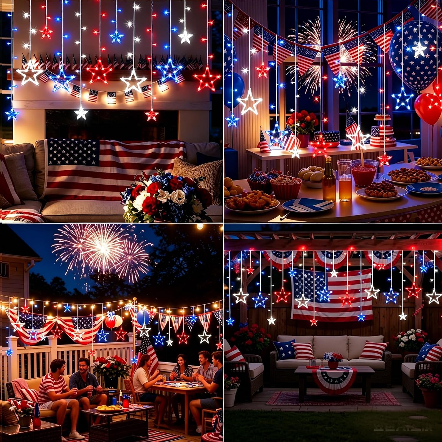 Red White Blue Curtain Lights 4th of July Patriotic Star Icicle Lights, 158LED Hanging String Light Waterproof 8 Modes Connectable for Independence Day Bedroom Wall Window Outdoor Indoor Decor