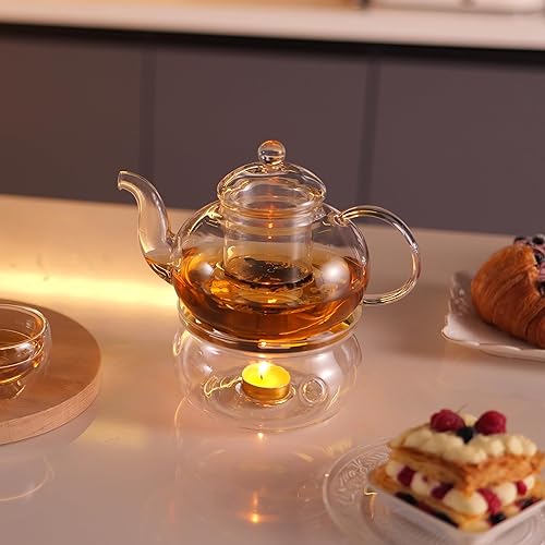 Miniatura 9 de CnGlass Tetera de vidrio de 33.8 onzas con infusor extraíble, hervidor de té seguro para estufa con calentador de té de vidrio de 5.3 pulgadas de