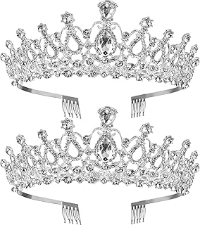 2 Pack Tiara Princess Crown Girls Tiara with Combs Halloween Women Wedding Crystal Rhinestones Tiara Crown Exquisite Kids Princess Tiara Headband Adult Christmas Halloween Costumes Hair Accessories