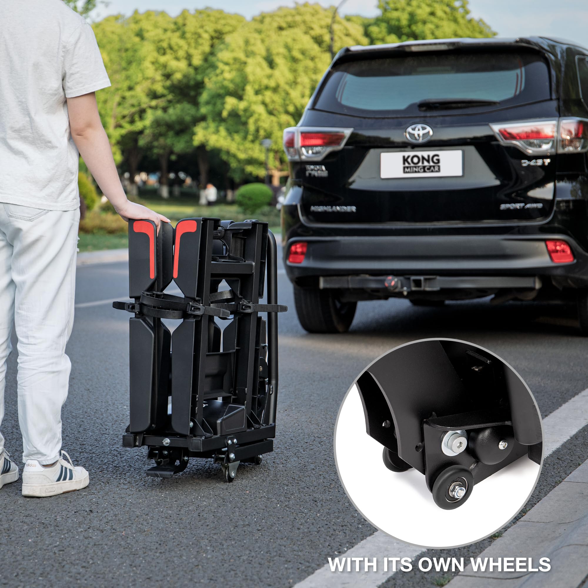 Portabici per Gancio Ebike KONG MING CAR 90 Kg di Capacità - Portabici Pieghevole e Inclinabile per Biciclette con Pneumatici Fino a 12,7 cm di Larghezza per Attacco da 5 cm su Auto, SUV, Camion