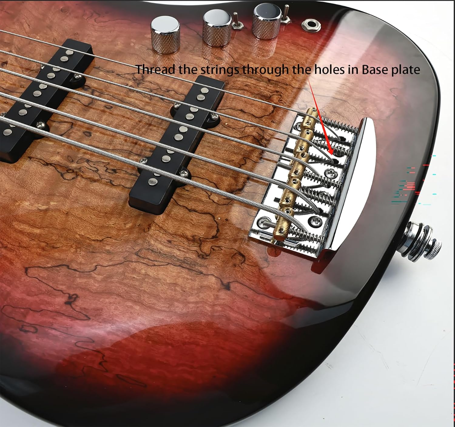 5 String Bass Guitar Bridge，Budget Fixed Hardtail Bridge-19mm(3/4") String Spacing, Brass Saddles，Upgrade Stringing System，Fits Vintage Jazz Precision 5-String Bass Replacement Chrome