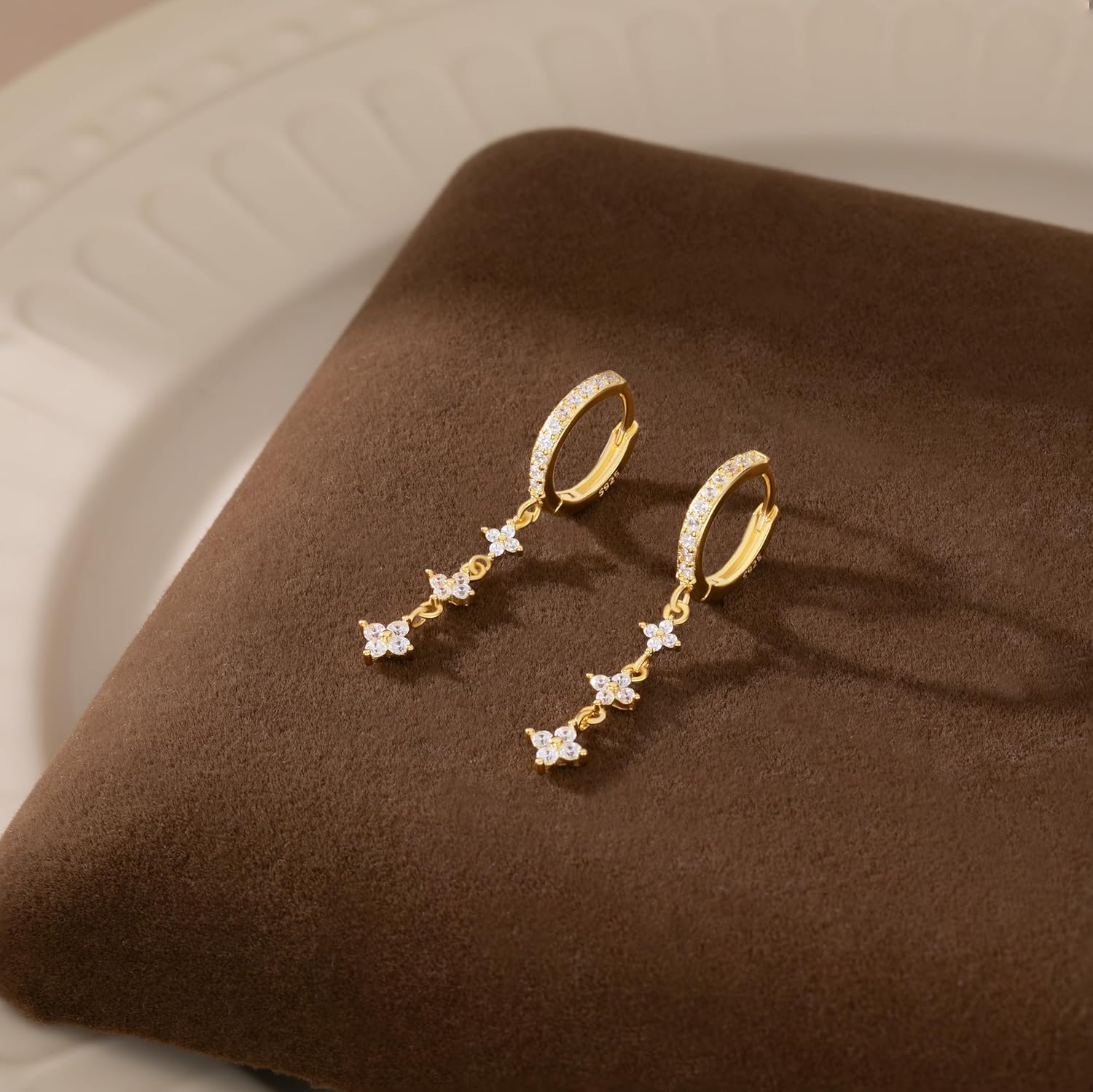 Reffeer Solid 925 Sterling Silver CZ Star Chain Dangle Earrings for Women Teen Girls Chain Drop Hoop Earrings - Image 4