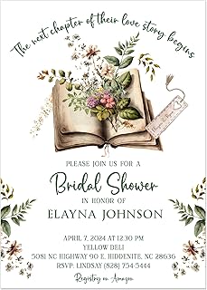 Vintage Book Floral Bridal Shower Invitation, Custom Printed, Botanical ...