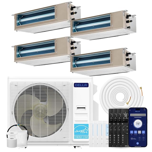 Della DELLA 41K BTU 4 Zone (9.5K+11K+2x17K BTU) Concealed Ducted Mini Split AC